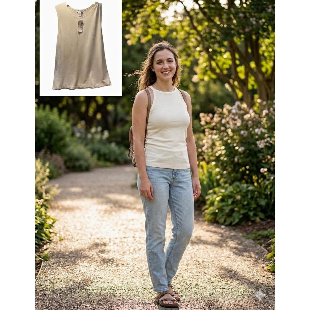 Kosher Casual Women's White Knit Stretch Tank Top Viscose Spandex Size L